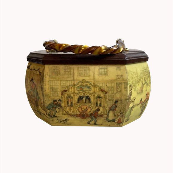 Vintage Old Farm Market Decoupage Brown Wood Bakelite Handel Purse - Picture 3 of 8